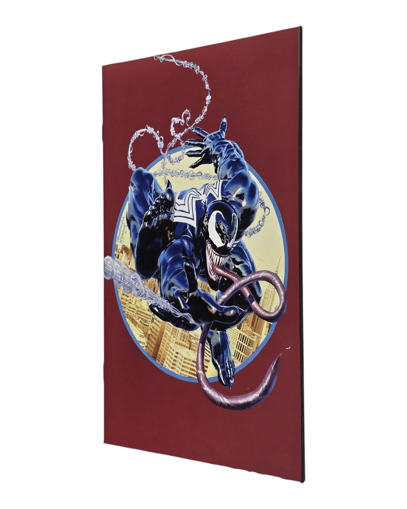 Venom Vol. 4 #1, KRS/Unknown Convention Excl Mayhew Homage Virgin, Marvel '18 — front cover, fore edge