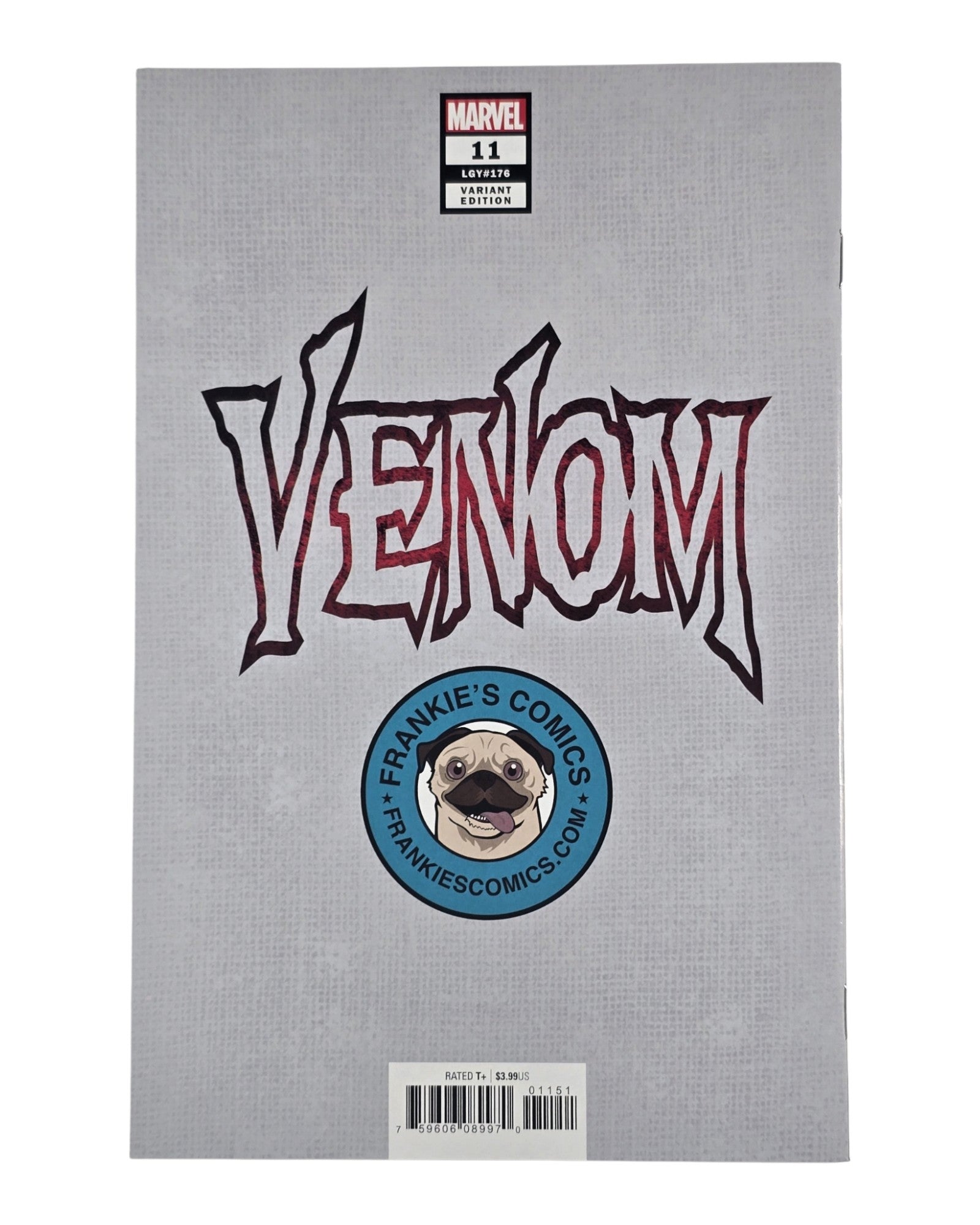 Venom Vol. 4 #11, Frankie's Comics Virgin Excl, Parrillo, Marvel '19 — back of package