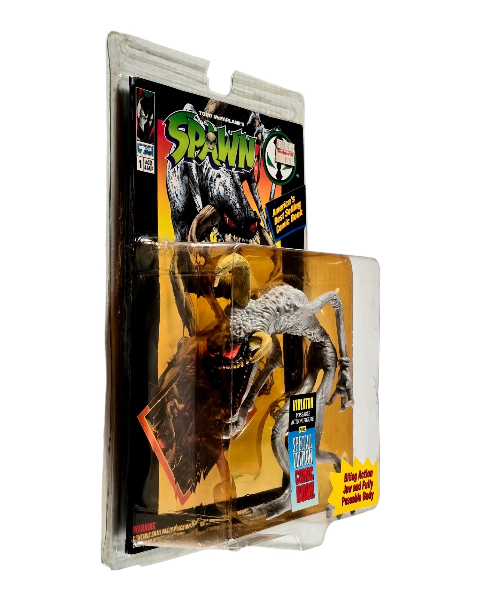 Spawn Series 1 Violator, Orange Insert Card Variant, Todd Toys '94 — left edge of package