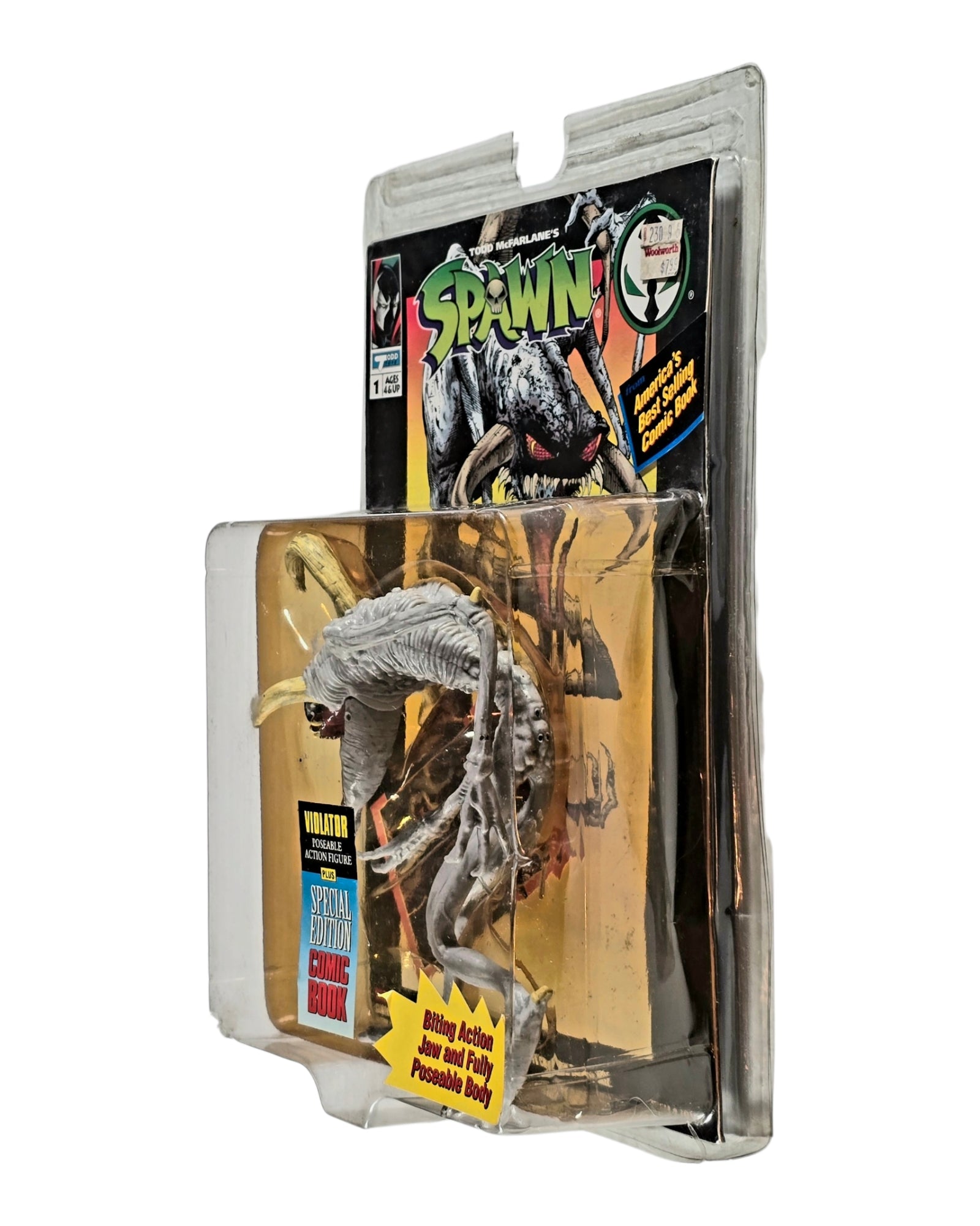 Spawn Series 1 Violator, Orange Insert Card Variant, Todd Toys '94 — right edge of package