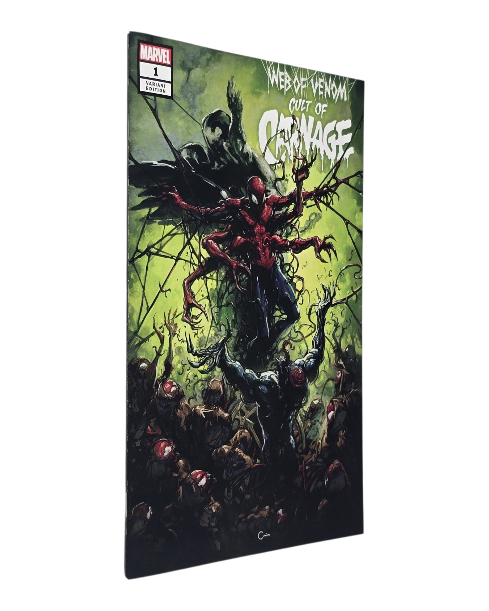 Web of Venom: Cult of Carnage #1, Scorpion Excl, Clayton Crain, Marvel '19 — front cover, spine edge