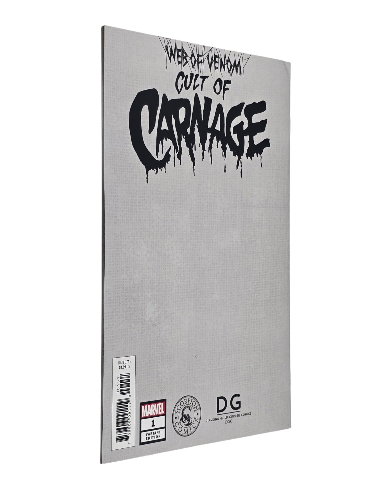 Web of Venom: Cult of Carnage #1, Scorpion Excl, Clayton Crain, Marvel '19 — back cover, fore edge