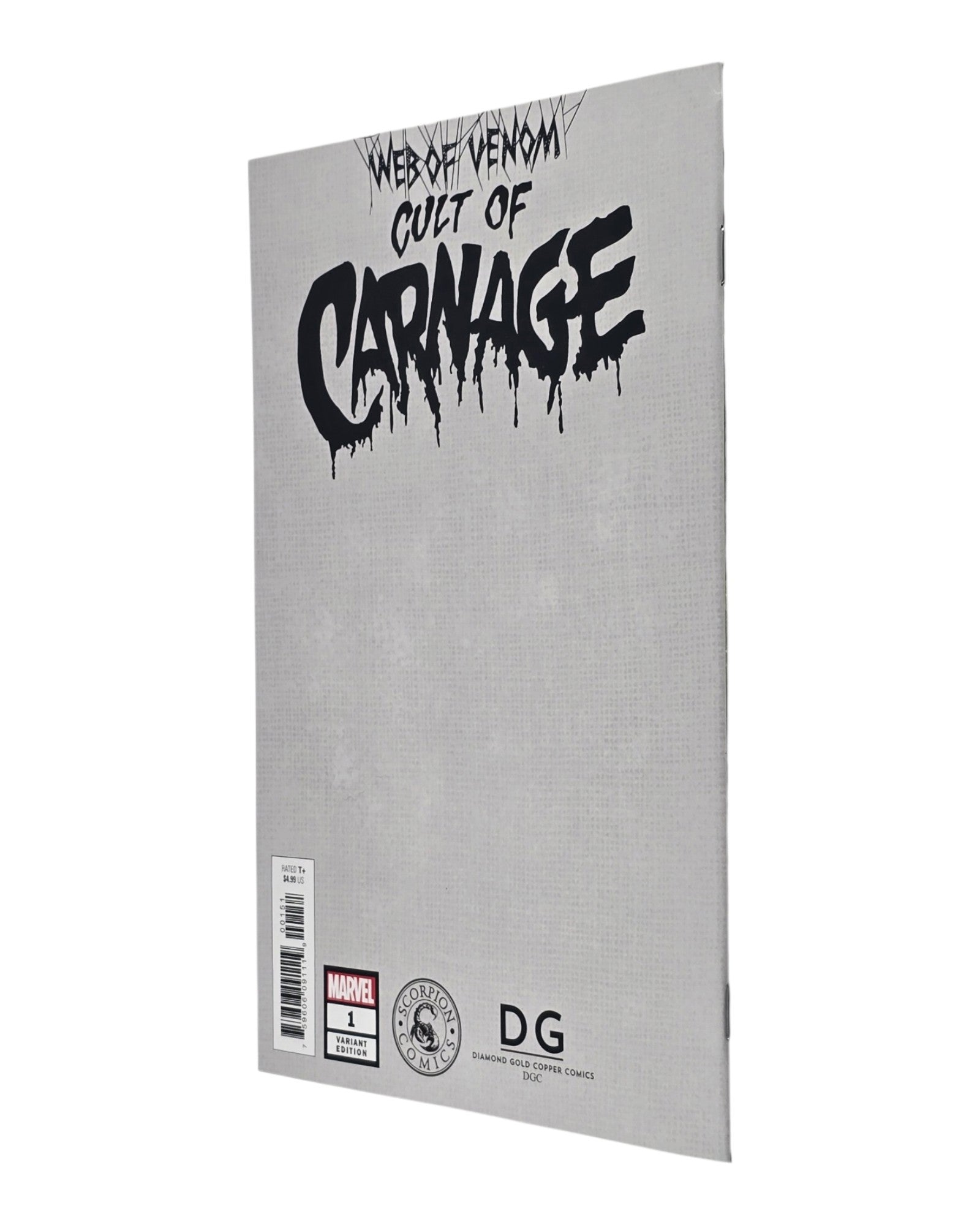 Web of Venom: Cult of Carnage #1, Scorpion Excl, Clayton Crain, Marvel '19 — back cover, spine edge