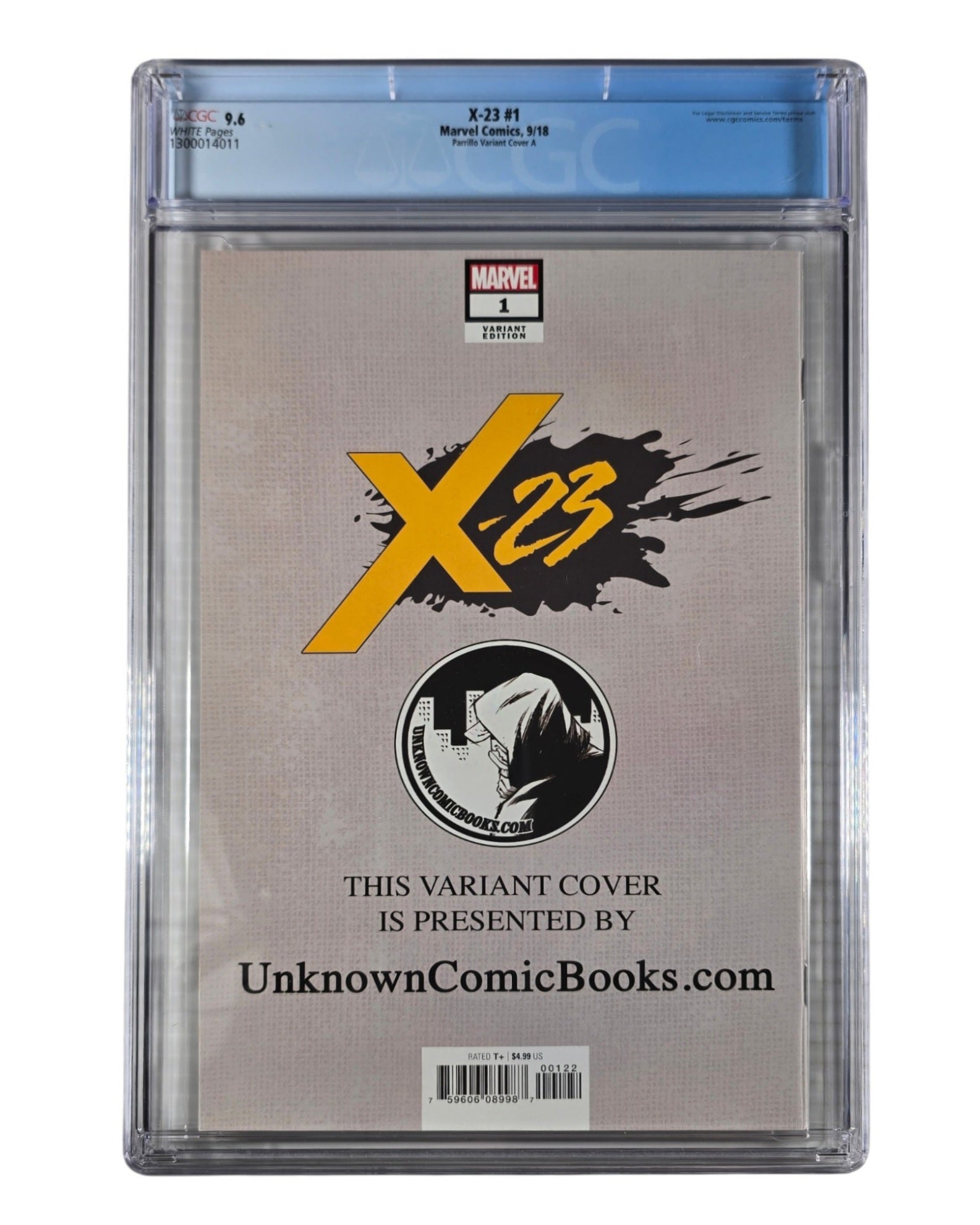 X-23 Vol. 4 #1, Unknown Comics Excl Parrillo, CGC 9.6 (11), Marvel '18 — back of package